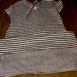 White with blue strips